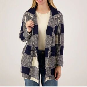 One World Blue Plaid Coatigan Sweater XL